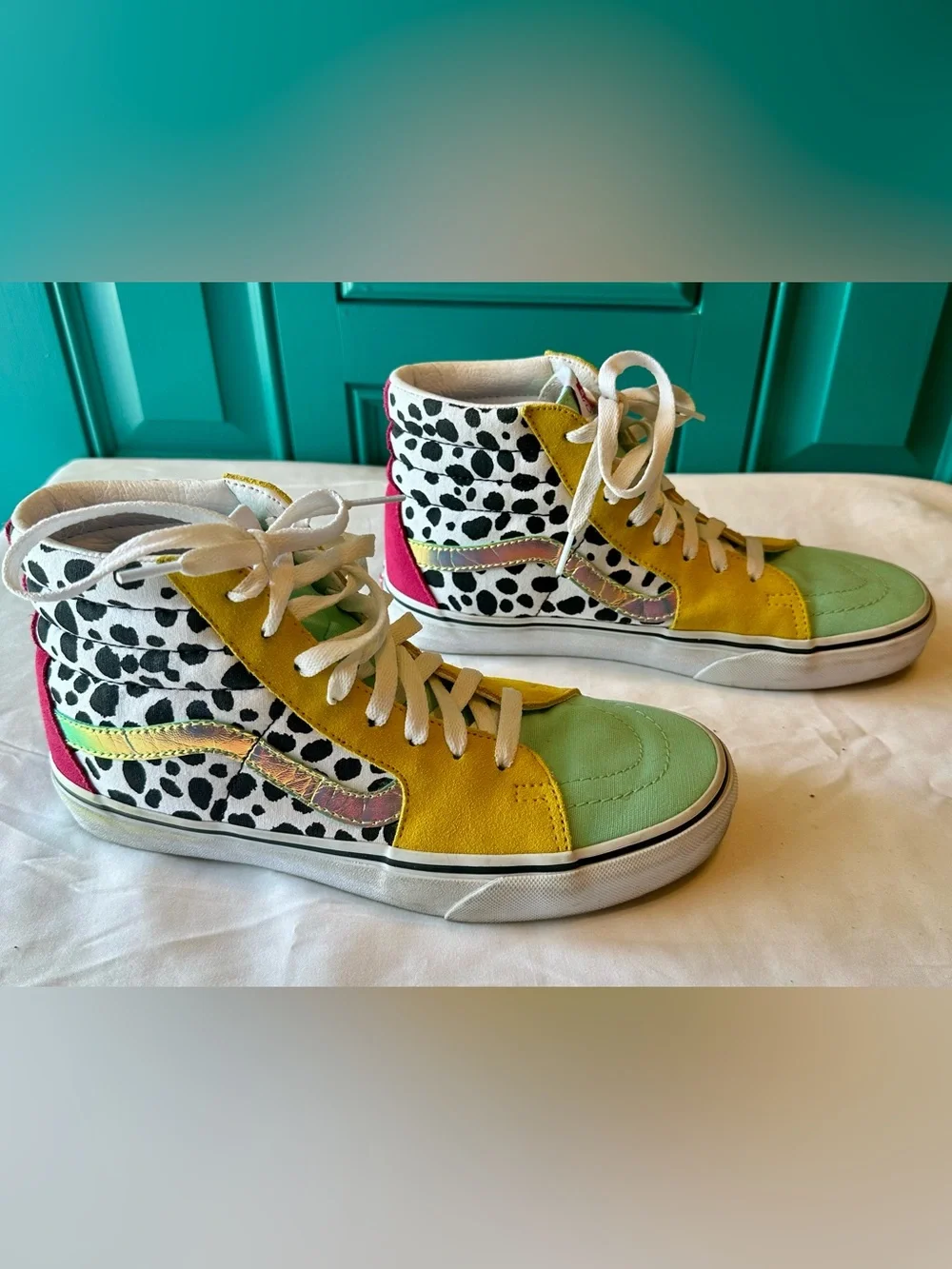 Vans ComfyCush Sk8-Hi Mixed Media Sneakers Dalmatian Colorblock Iridescent 8.5